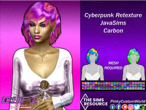 Sims 4 — Cy-Fi - Cyberpunk Retexture of Carbon hair by JavaSims by PinkyCustomWorld — Short messy alpha hairstyle with a