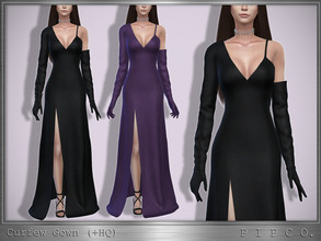 Sims 4 — Curfew Gown. by Pipco — An asymmetrical gown with gloves in 13 colors. Base Game Compatible New Mesh All Lods HQ