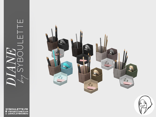 Sims 4 — Diane - Desk organizer by Syboubou — Contemporary and design desk organizer with clutter and encils.