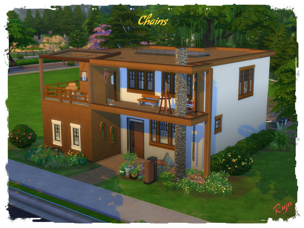 Sims 4 — Chains by ruja2 — Chains a large comfortable home with two bedrooms and two bathrooms. Also a wide garden with