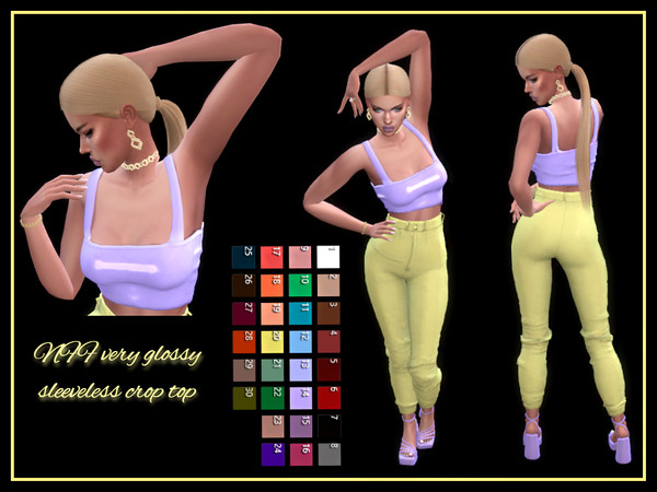 Sims 4 — Very glossy sleeveless crop top by Nadiafabulousflow — Hi guys! This upload is an yoga set with a glossy
