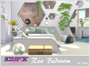 Sims 4 — CyFi Ren Bedroom En-Suite by philo — A bright and large bedroom en-suite for your futuristic and modern villas.