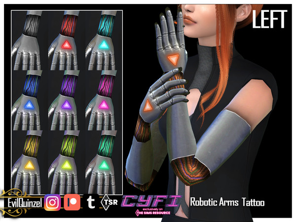 Sims 4 — CyFi - Robotic Arms Tattoo LEFT by EvilQuinzel — Robotic arm, left one. - Tattoo category; - Female and male; -