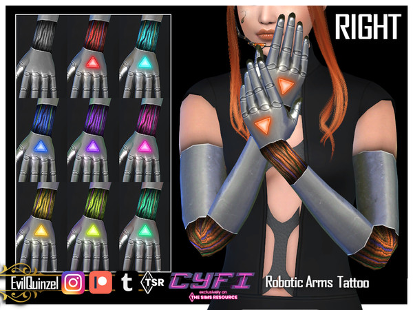 Sims 4 — CyFi - Robotic Arms Tattoo RIGHT by EvilQuinzel — Robotic arm, right one. - Tattoo category; - Female and male;