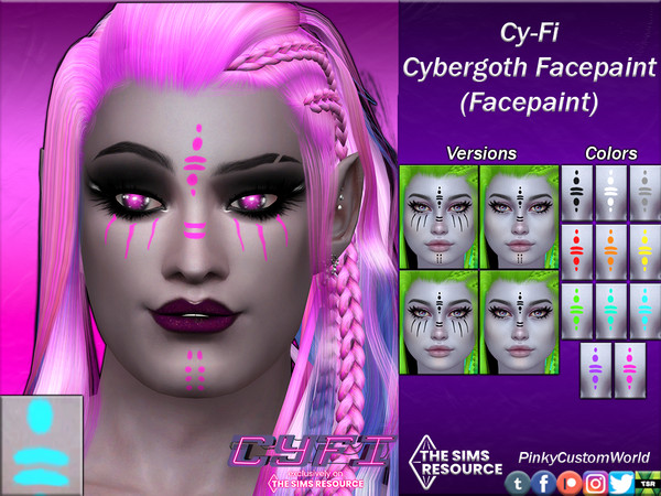 Sims 4 — Cy-Fi - Cybergoth Facepaint (Facepaint) by PinkyCustomWorld — Colorful facepaint inspired by the cybergoth
