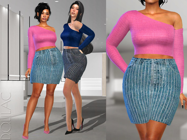 Sims 4 — Long Sleeve Off On Shoulder Top [SET] DO336 by DOLilac — Custom thumbnail New Mesh 5 Colors