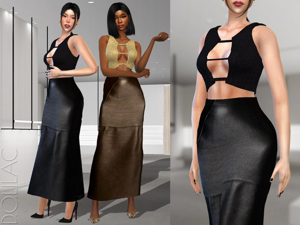 Sims 4 — Leather Midi Skirt [SET] DO347 by DOLilac — Custom thumbnail New Mesh 5 Colors Adult-Elder-Teen-Young Adult For