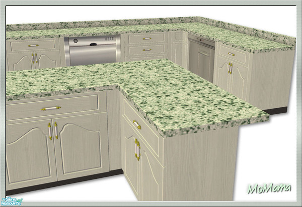 Sims 2 — NK Kitchen Counters - Pale Green by MoMama — A kitchen counter in Pale Green with granite counter-top.