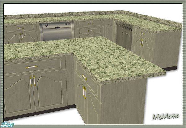 Sims 2 — NK Kitchen Counters - Drab Green by MoMama — A kitchen counter in Drab Green with granite counter-top.