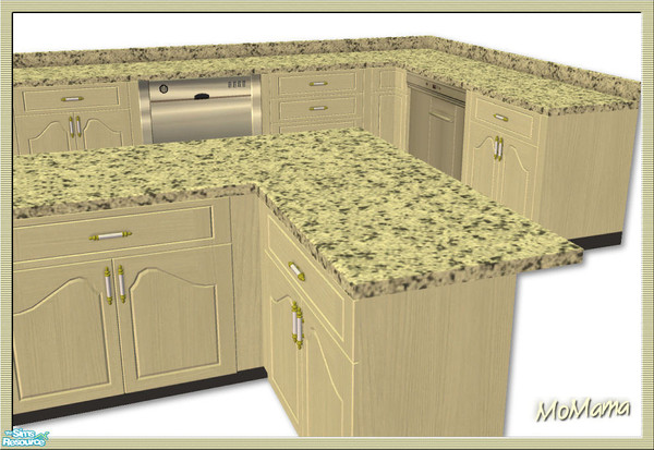 Sims 2 — NK Kitchen Counters - Pale Yellow by MoMama — A kitchen counter in Pale Yellow with granite counter-top.