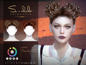 Sims 4 — double-buns(kitty) by S-Club  by S-Club — Double buns hairstyle,18 base colors+colors sliders, support HQ mod