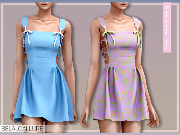 Sims 4 — [Patreon] Belaloallure_Maria ribbon dress by belal19972 — Simple cut out dress with ribbons , enjoy :) 