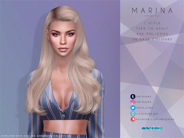 Sims 4 — [Patreon] Marina by Anto — Thank you so much for downloading my hairstyle. If you like my creations and you'd