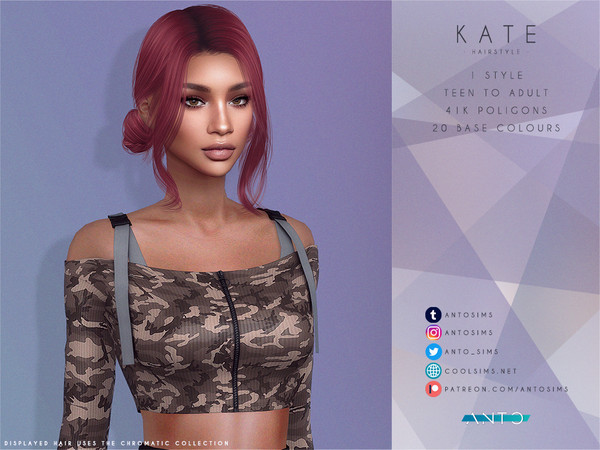 Sims 4 — [Patreon] Kate by Anto — Thank you so much for downloading my hairstyle. If you like my creations and you'd like