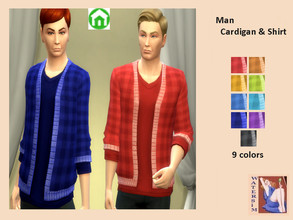 Sims 4 — ws Man Cardigan and Shirt - RC by watersim44 — Man Cardigan and Shirt - recolor. With a nice checked pattern ~