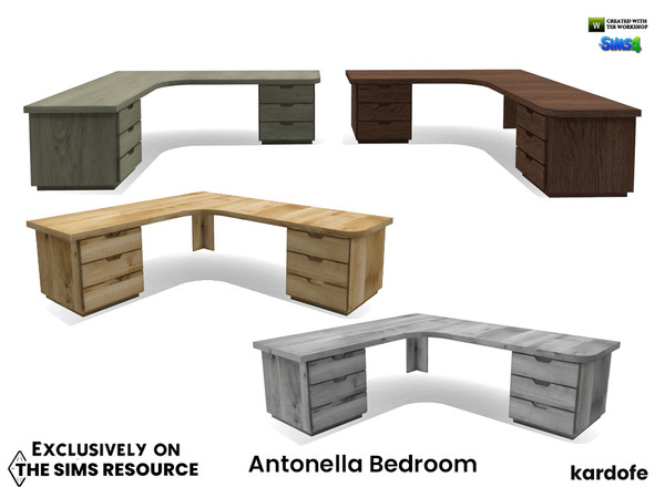 Sims 4 — kardofe_Antonella Bedroom_Desk by kardofe — Curved corner writing table, in natural wood, in four colour options