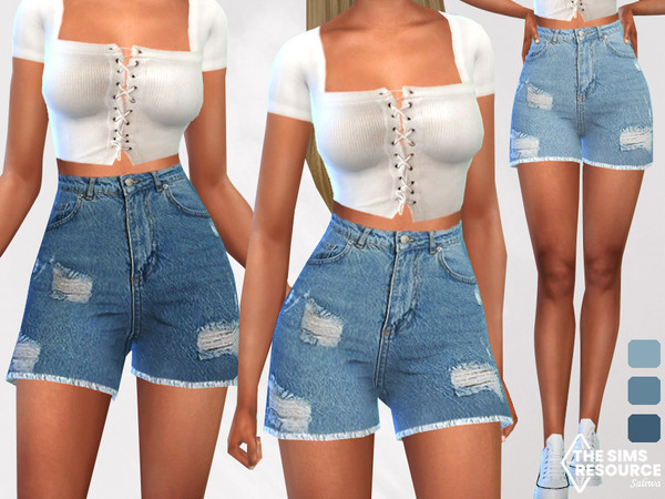 Sims 4 — Mesh Denim Trendy Ripped Shorts by saliwa — Mesh Denim Trendy Ripped Shorts