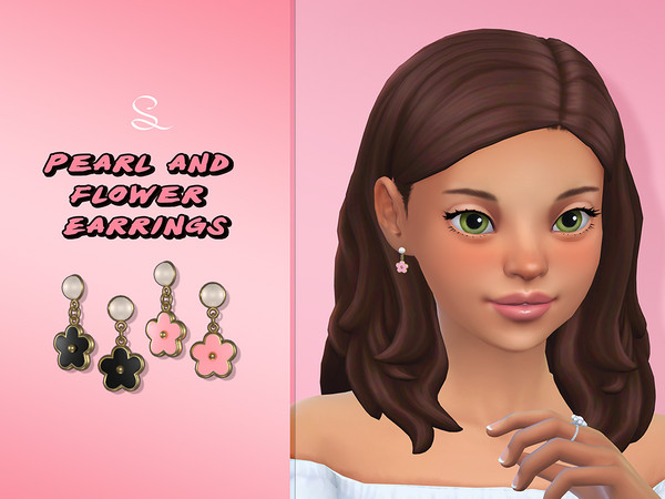 Sims 4 — Pearl and Flower Earrings for Adults by simlasya — All LODs New mesh 14 swatches Teen to elder HQ compatible