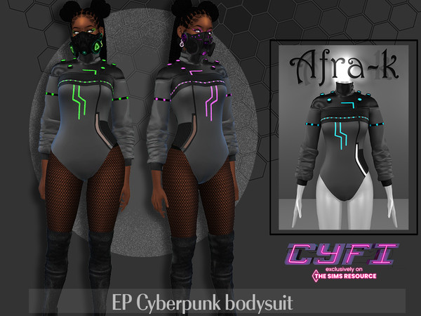 Sims 4 — CyFi EP Cyberpunk bodysuit by akaysims — Cyberpunk inspired bodysuit. Comes in 8 colors.