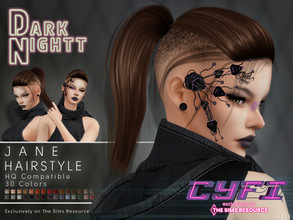 Sims 4 — CYFI Jane Hairstyle by DarkNighTt — CYFI Jane Hairstyle is an updo, buzz cut hairstyle with messy details. 30