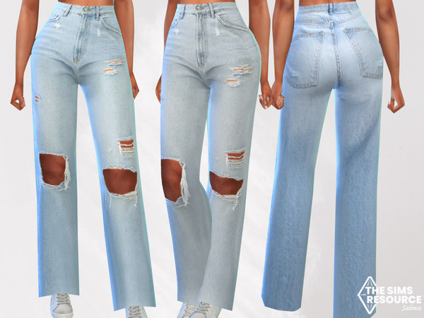 Sims 4 — Ice Blue Wide Leg Ripped Mom Jeans by saliwa — Ice Blue Wide Leg Ripped Mom Jeans 3 swatches