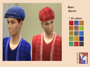Sims 4 — ws Man Hats Beret - RC by watersim44 — Man Hats Beret Checked recolor. ~ in 15 colors ~ Teen to Elder ~