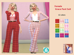 Sims 4 — ws Female Grace Pant Suit - RC by watersim44 — ws Female Grace Pant Suit - recolor With a nice Checked pattern.
