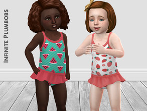 Sims 4 — IP Toddler Fruity Swimsuit by InfinitePlumbobs — Fruit Patterned Swimsuit for Toddlers - 4 Swatches - Suitable