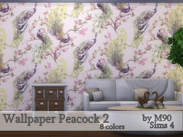 Sims 4 — M90 Peacock 2 by Mircia90 — Wallpaper with peacock. Inspired by real wallpaper.
