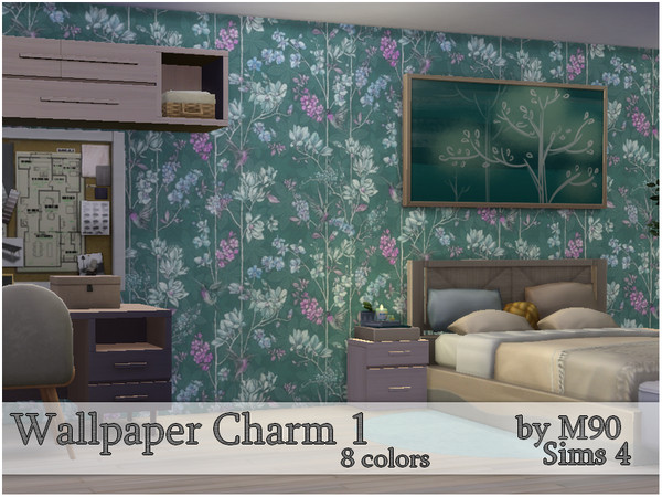 Sims 4 — M90 Charm 1 by Mircia90 — Wallpaper Charm in 8 colors. Inspired by real wallpaper.