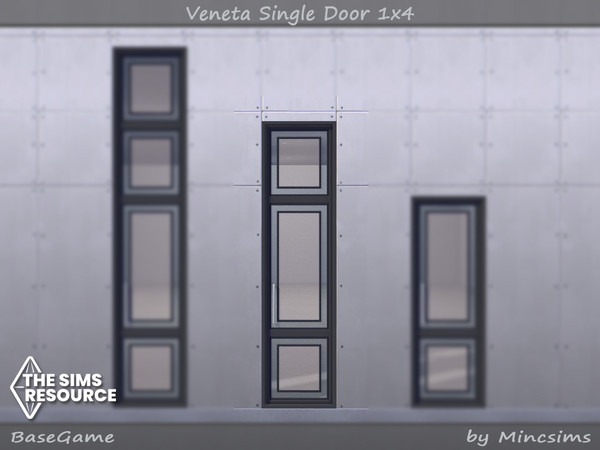 Sims 4 — Veneta Single Door 1x4 by Mincsims — Basegame Compatible. 8 Swatches.