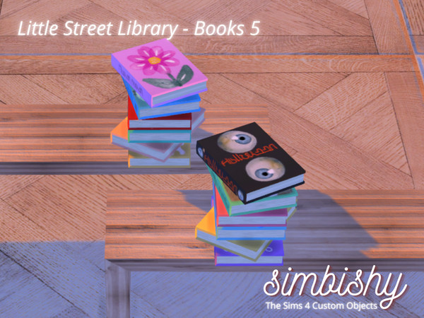 Sims 4 — Little Street Library - Books 5 by simbishy — A cute stack of 6 colourful books. Not perfectly arranged.