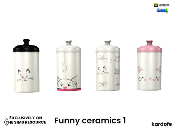 Sims 4 — kardofe_Funny ceramics_Pot by kardofe — Kitchen pot with lid, decorated with funny kittens, in four different