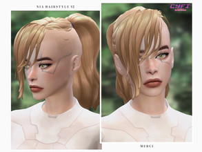 Sims 4 — CYFI Nia Hairstyle V2 by -Merci- — New Maxis Match Hairstyle for Sims4. -24 EA Colours. -For female, teen-elder.