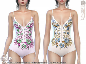 Sims 4 — Floral Embroidered Print Bodysuit by Harmonia — 8 Swatches HQ Please do not use my textures. Please do not