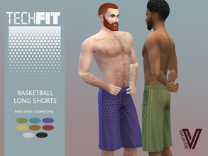 Sims 4 — TechFit Long Shorts by SimmieV — A basket ball short in eight color options, with new dry tech ventilated back