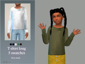 Sims 4 — T-shirt long children  by LYLLYAN — T-shirt long children for girl and boys in 5 swatches 