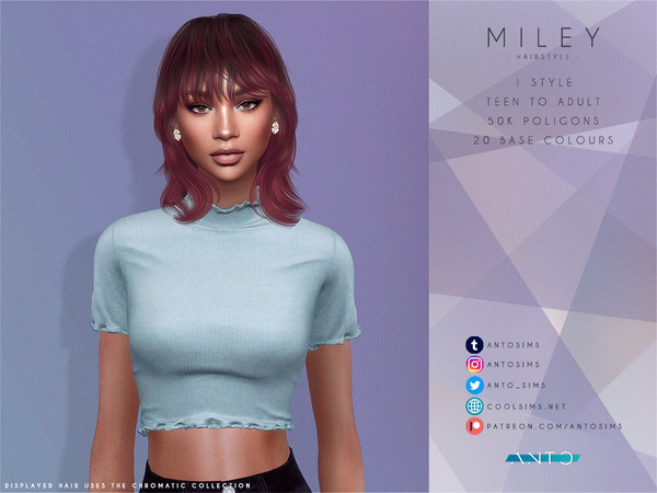 Sims 4 — [Patreon] Miley by Anto — Thank you so much for downloading my hairstyle. If you like my creations and you'd