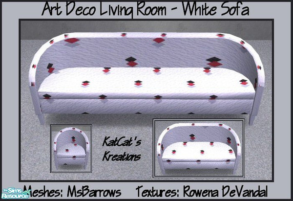 Sims 2 — Art Deco Living Room - White Sofa by KatCat — Recolor of MsBarrow\'s \"MsB-Art Deco Seating - Sofa
