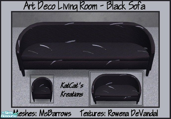 Sims 2 — Art Deco Living Room - Black Sofa by KatCat — Recolor of MsBarrow\'s \"MsB - Art Deco Seating - Sofa