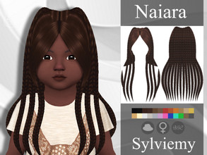 Sims 4 — Naiara Hairstyle (Toddler) by Sylviemy — Long Braids with Bangs New Mesh Maxis Match All Lods Base Game