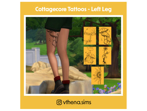 Sims 4 — Cottagecore Tattoos - Left Leg by Vthena — Cottagecore Tattoos - Left Leg Two versions. Ankle and thighs. 