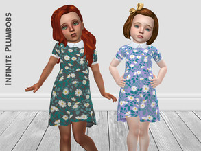 Sims 4 — Toddler Collared Floral Dress by InfinitePlumbobs — A collared floral dress for Toddlers -4 Swatches -Suitable