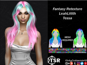 Sims 4 — Fantasy Retexture of Tessa hair by LeahLillith by PinkyCustomWorld — Medium long, messy alpha hairstyle in