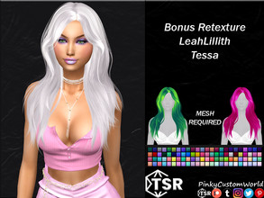 Sims 4 — Bonus Retexture of Tessa hair by LeahLillith by PinkyCustomWorld — Medium long, messy alpha hairstyle in
