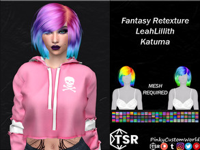 Sims 4 — Fantasy Retexture of Katuma hair by LeahLillith by PinkyCustomWorld — Short bob cut alpha hairstyle with