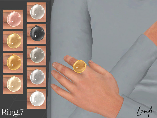 Sims 4 — Ring_7 by LVNDRCC — Modern statement round ring with light pink pearl in silver, platinum, zirconium, yellow