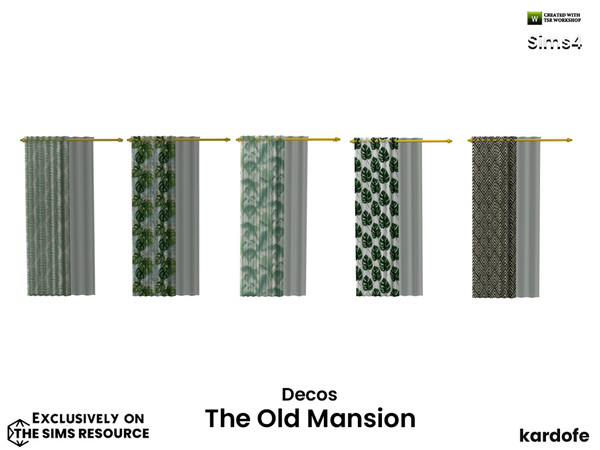 Sims 4 — The Old Mansion Curtains 2 by kardofe — Curtain, left side, with net curtain and golden metal rod, in five