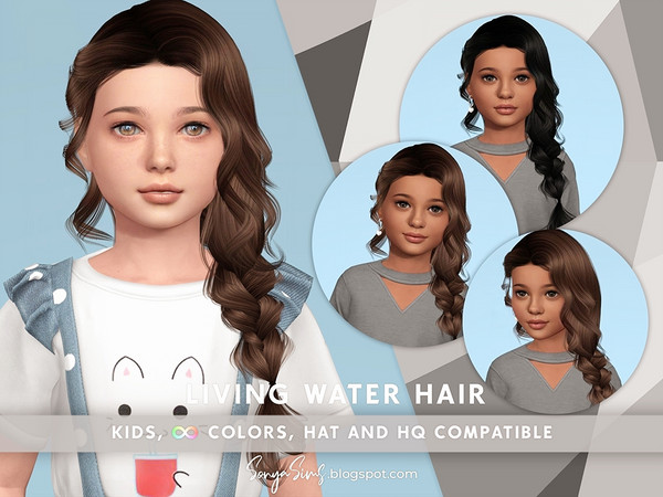 Sims 4 — [PATREON] SonyaSims Living Water Hair kids by SonyaSimsCC — - New braided hairstyle with curls for your sims.