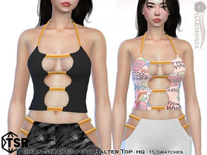 Sims 4 — Chain Strap Halter Top by Harmonia — New Mesh All Lods 15 Swatches HQ Please do not use my textures. Please do